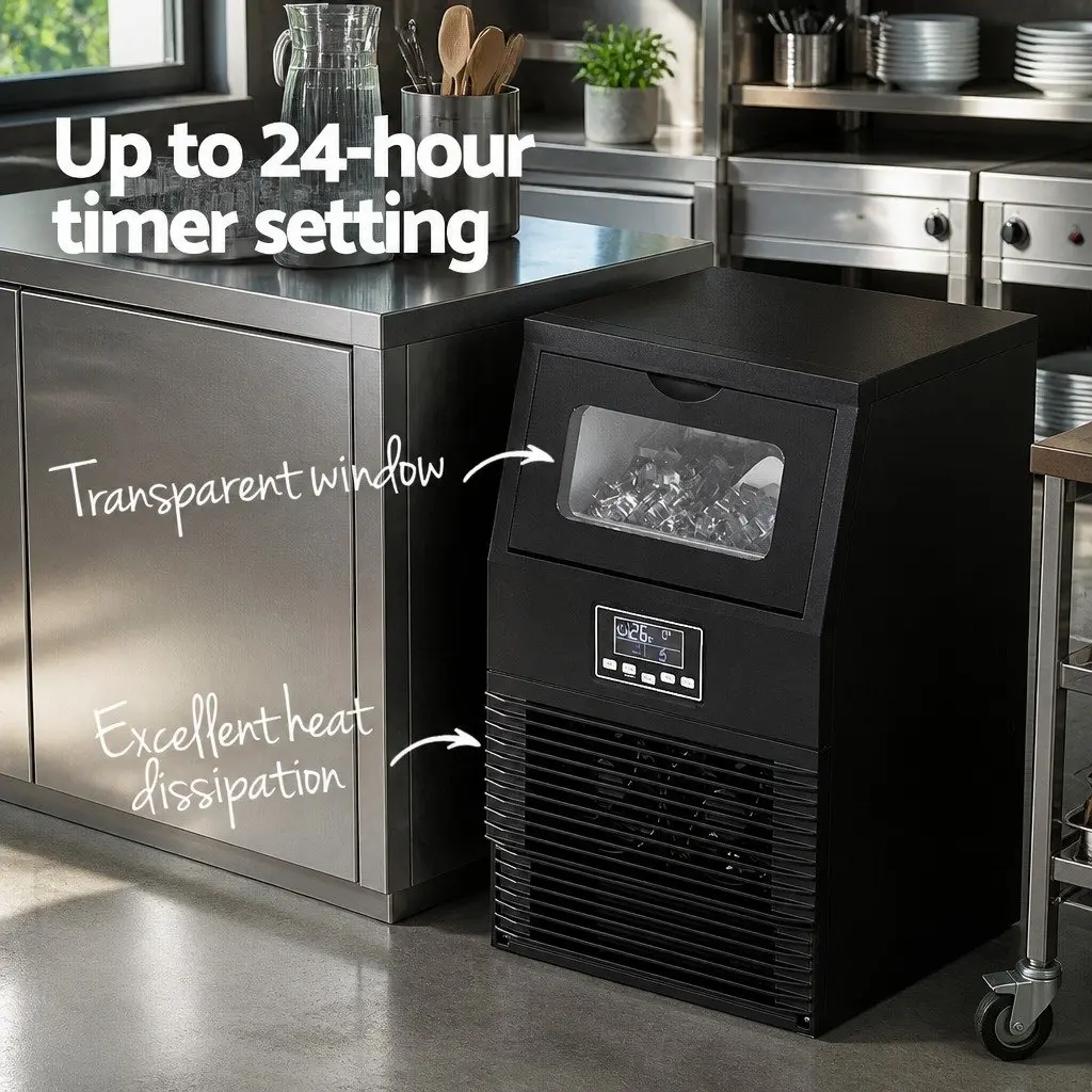 Ice Maker Machine Black 30kg 24 Hours Adjustable Thickness Kitchen Appliance