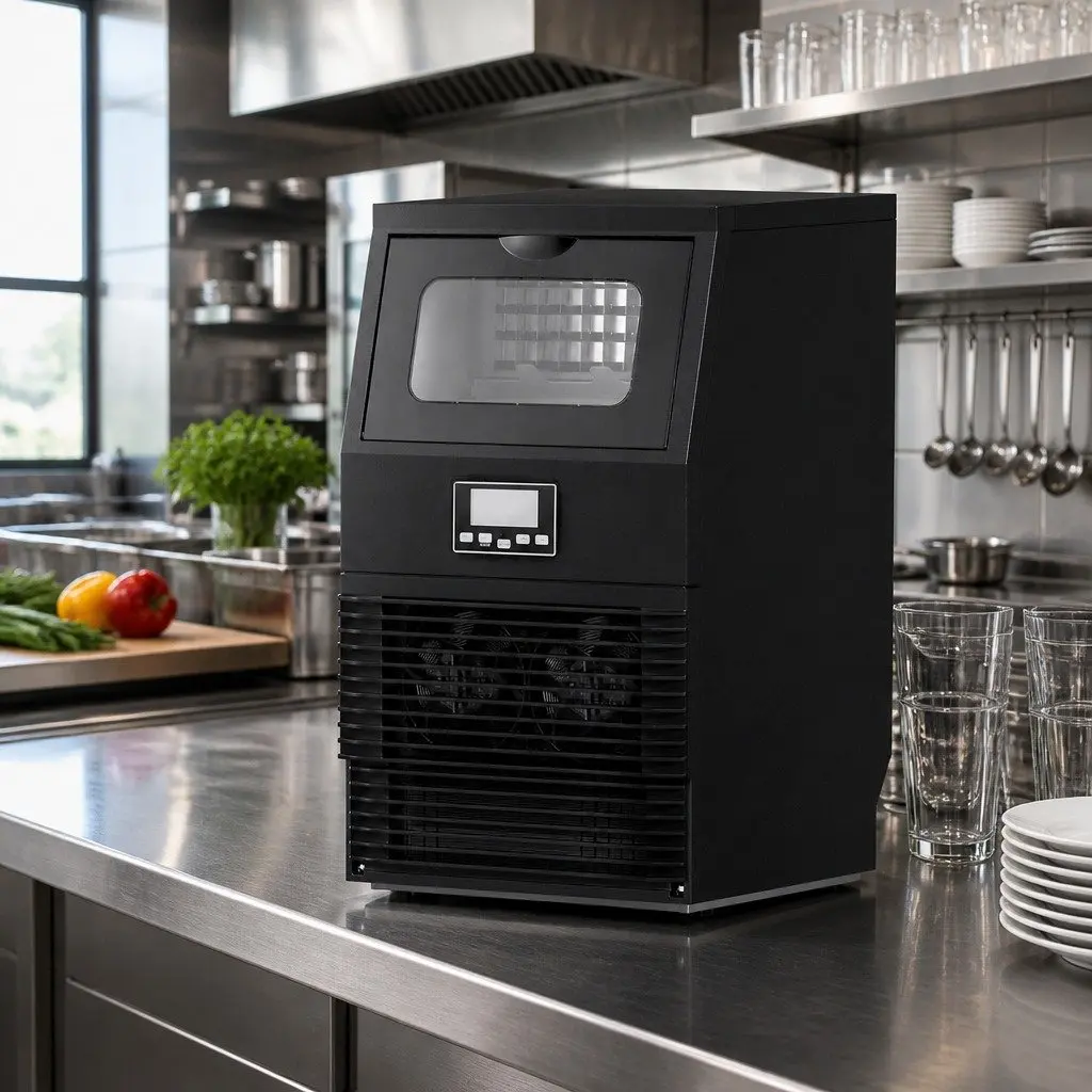 Ice Maker Machine Black 30kg 24 Hours Adjustable Thickness Kitchen Appliance