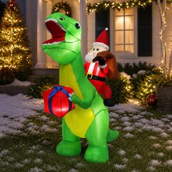 1.75M Christmas Dinosaur Inflatable: Quick Setup and Fun