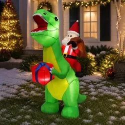 1.75M Christmas Dinosaur Inflatable: Quick Setup and Fun