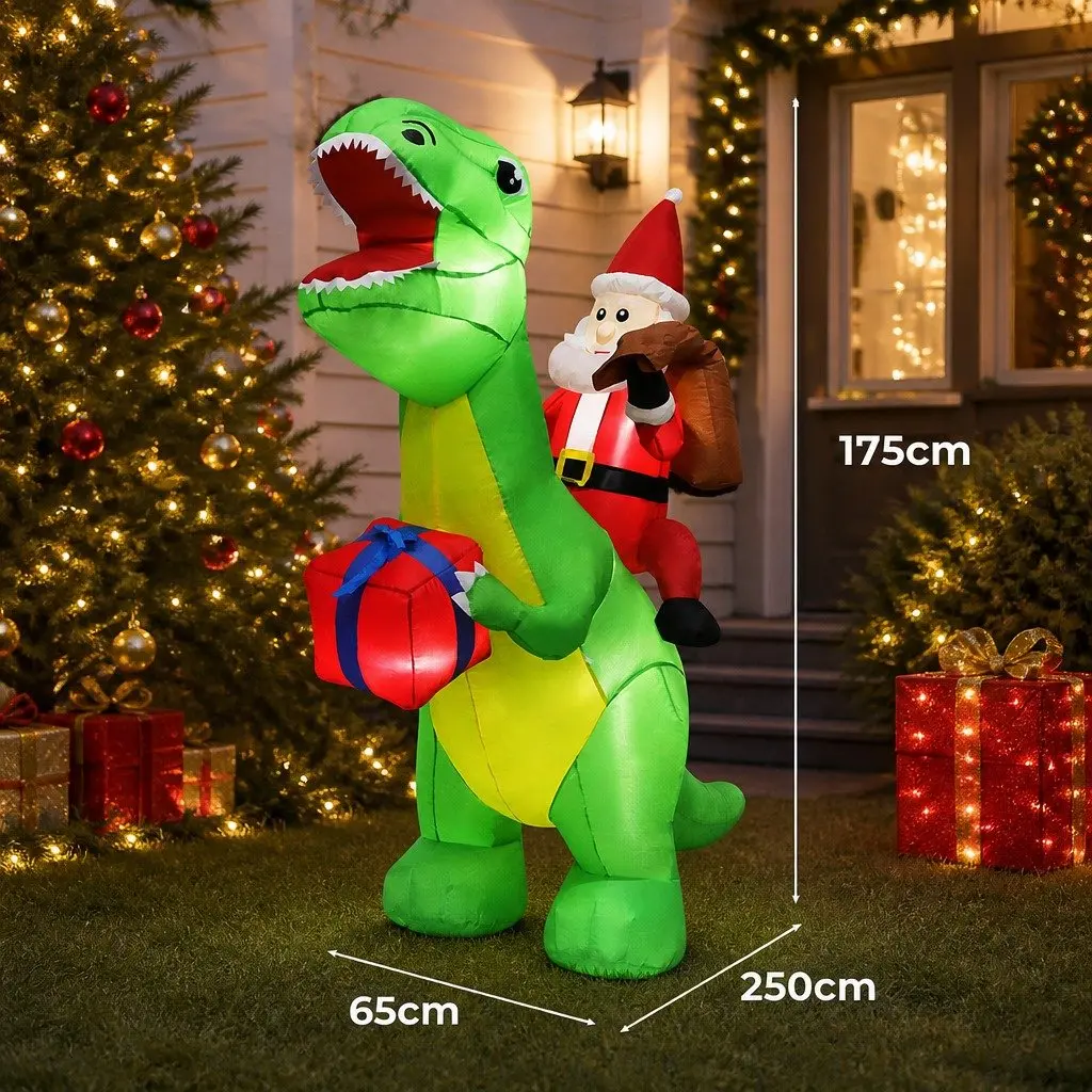 Christmas Dinosaur Inflatable Multicolour 1.75M Outdoor Decoration with LED Lights