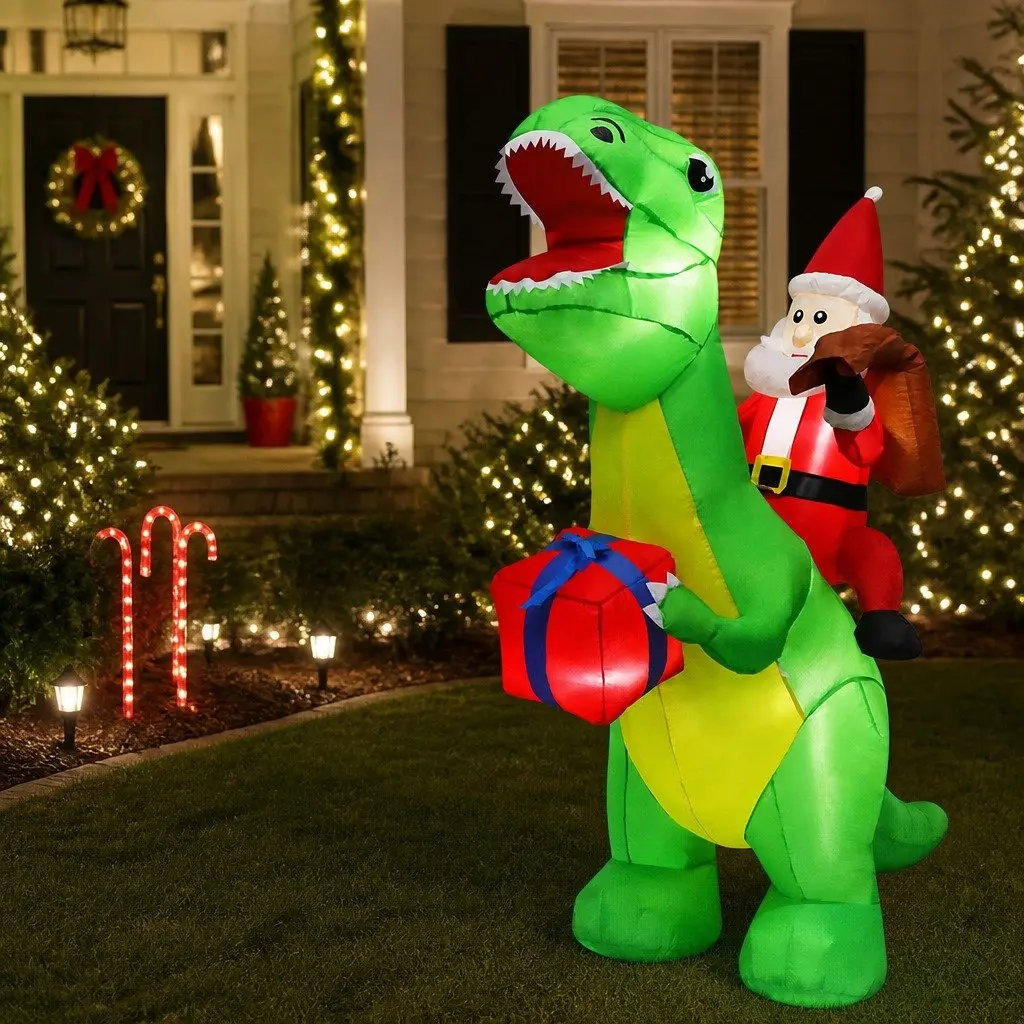 Christmas Dinosaur Inflatable Multicolour 1.75M Outdoor Decoration with LED Lights