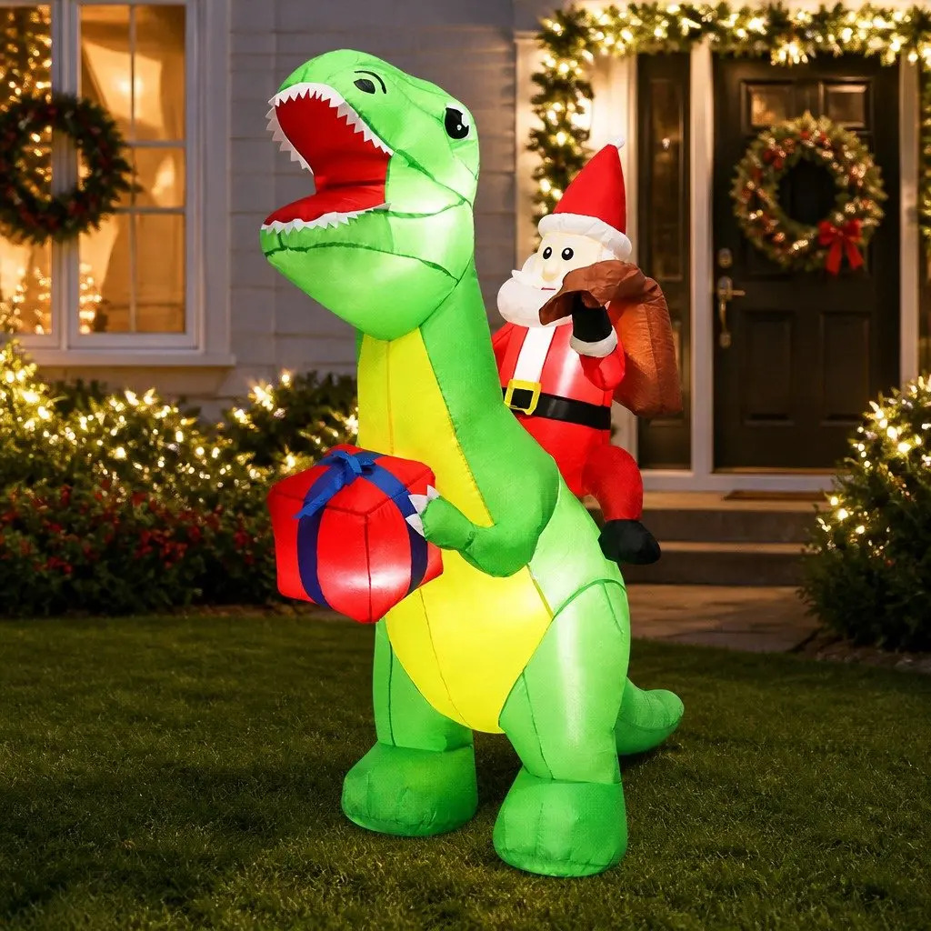 Christmas Dinosaur Inflatable Multicolour 1.75M Outdoor Decoration with LED Lights