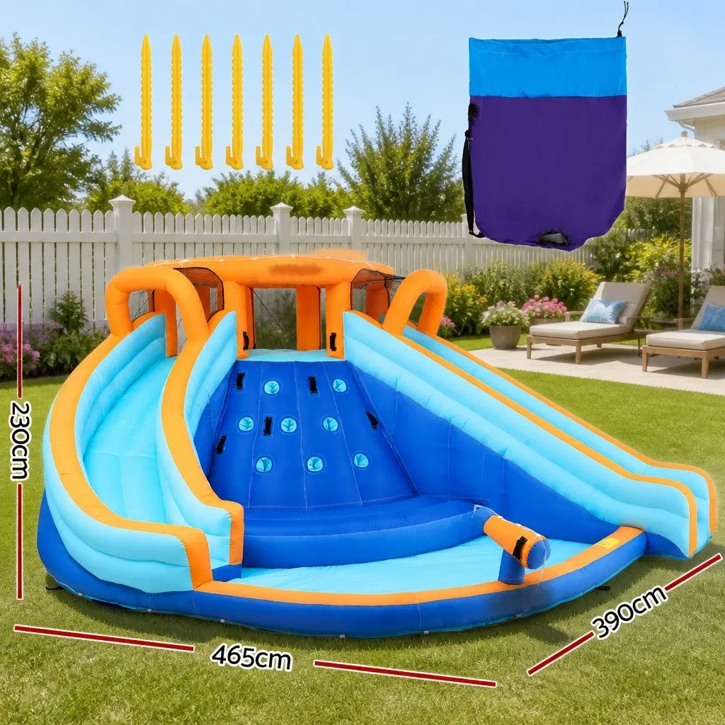 Kids Inflatable Water Park Multicolour 465cm Outdoor Double Slide Jumping Castle with Climbing Wall and Splash Pool