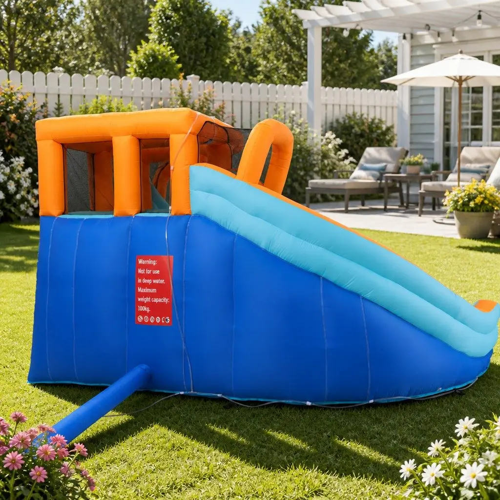 Kids Inflatable Water Park Multicolour 465cm Outdoor Double Slide Jumping Castle with Climbing Wall and Splash Pool