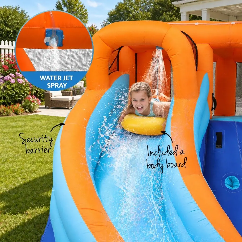 Kids Inflatable Water Park Multicolour 465cm Outdoor Double Slide Jumping Castle with Climbing Wall and Splash Pool
