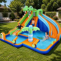 Compact Kids Inflatable Water Park with Double Slides