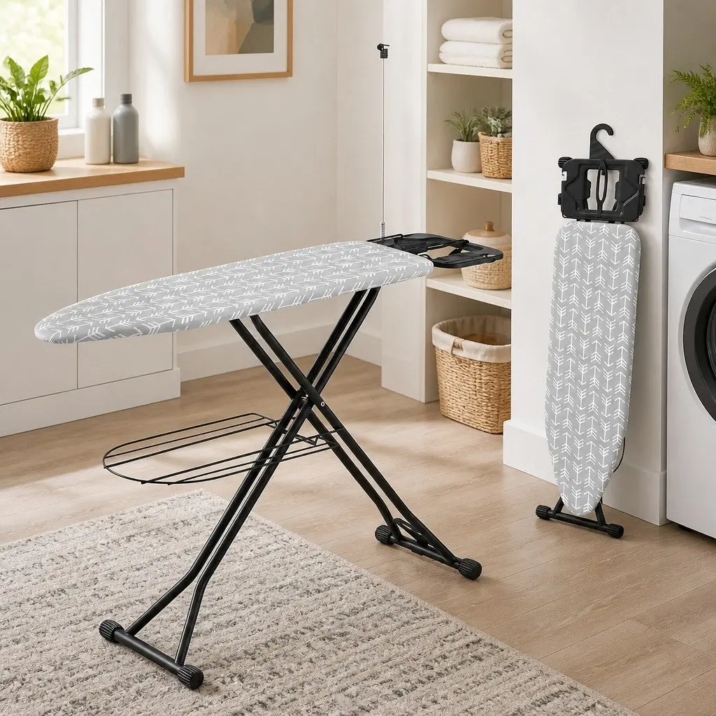 Foldable Ironing Board Grey Heavy Duty Steel Frame 7 Height Settings