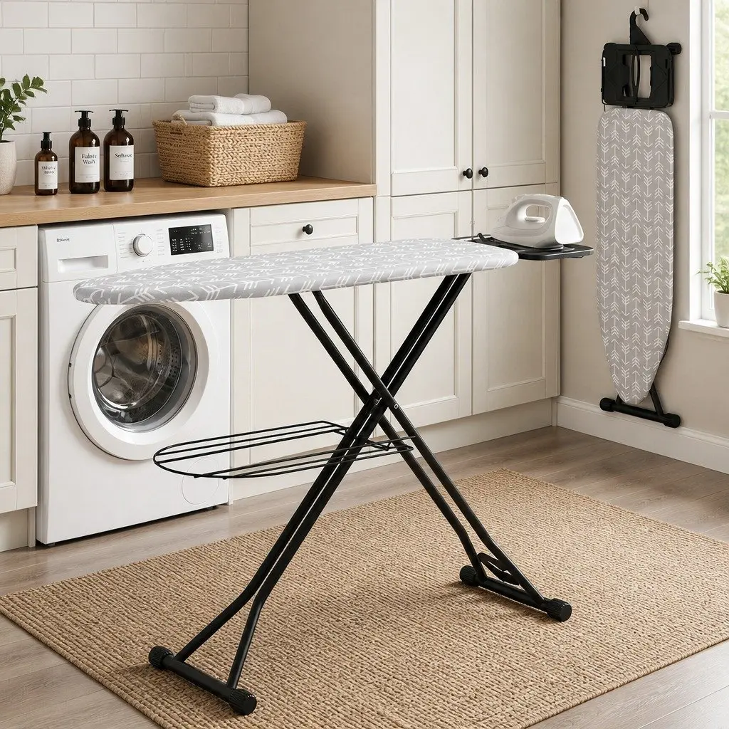 Foldable Ironing Board Grey Heavy Duty Steel Frame 7 Height Settings