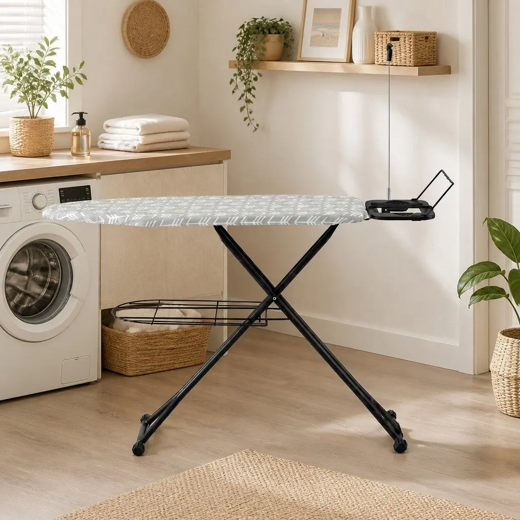 Foldable Ironing Board Grey Heavy Duty Steel Frame 7 Height Settings