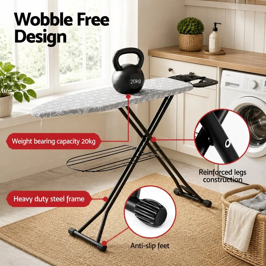 Foldable Ironing Board Grey Heavy Duty Steel Frame 7 Height Settings