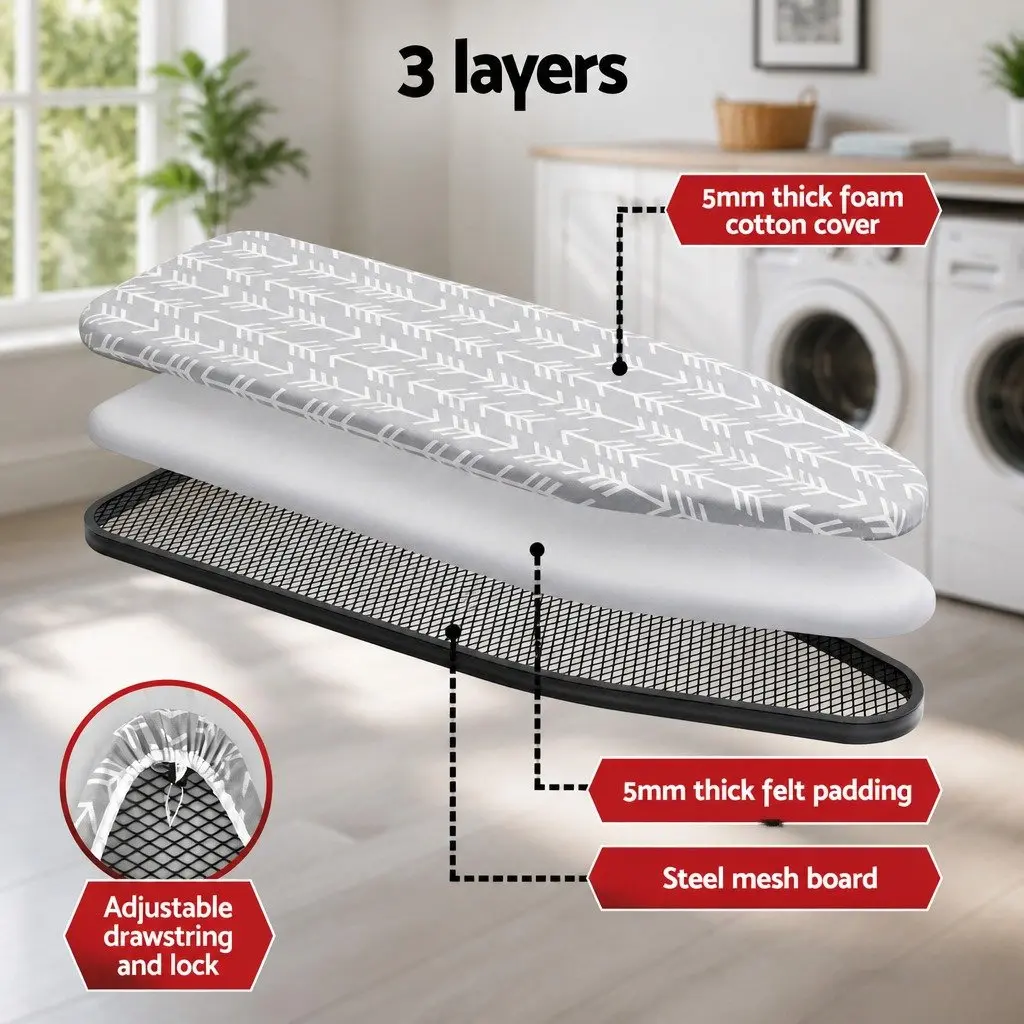 Foldable Ironing Board Grey Heavy Duty Steel Frame 7 Height Settings