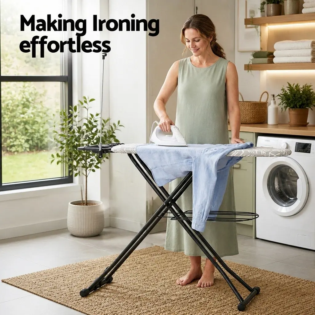 Foldable Ironing Board Grey Heavy Duty Steel Frame 7 Height Settings