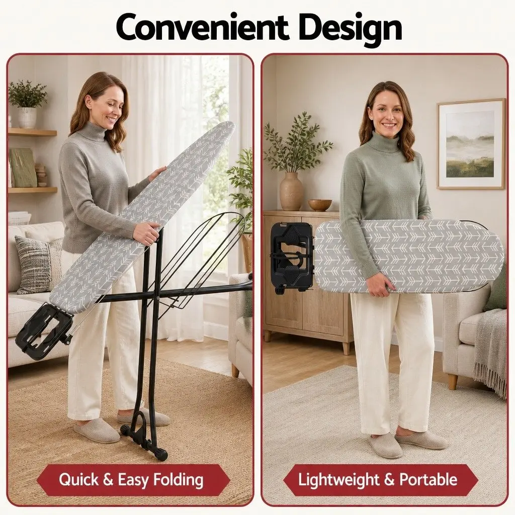 Foldable Ironing Board Grey Heavy Duty Steel Frame 7 Height Settings