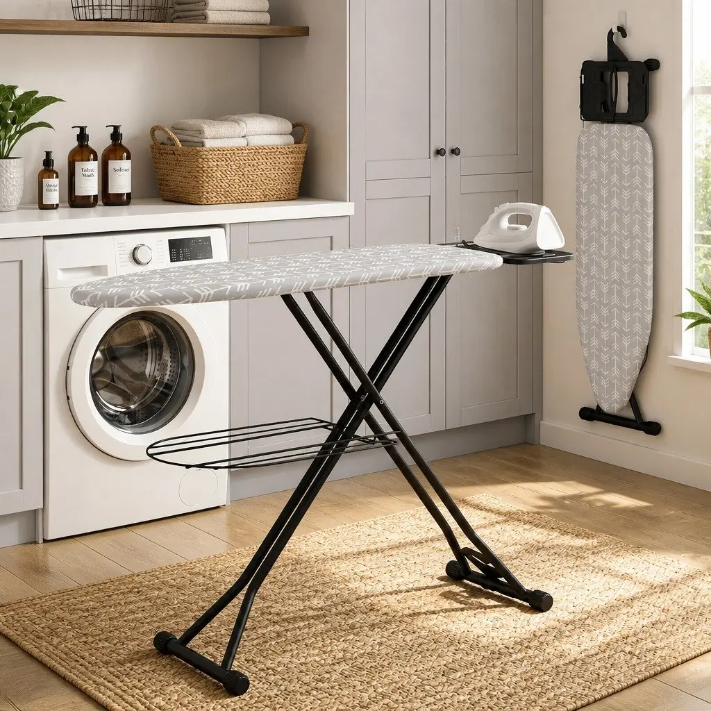 Foldable Ironing Board Grey Heavy Duty Steel Frame 7 Height Settings