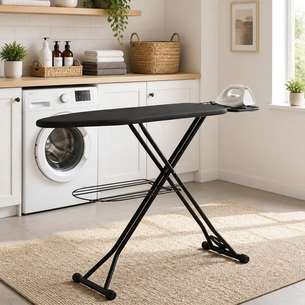 Foldable Ironing Board Grey Heavy Duty Steel Frame Adjustable Height