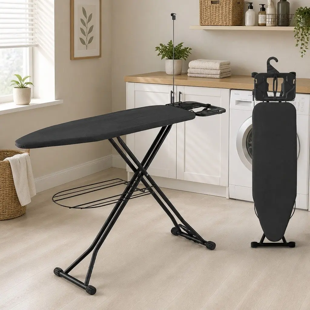Foldable Ironing Board Grey Heavy Duty Steel Frame Adjustable Height
