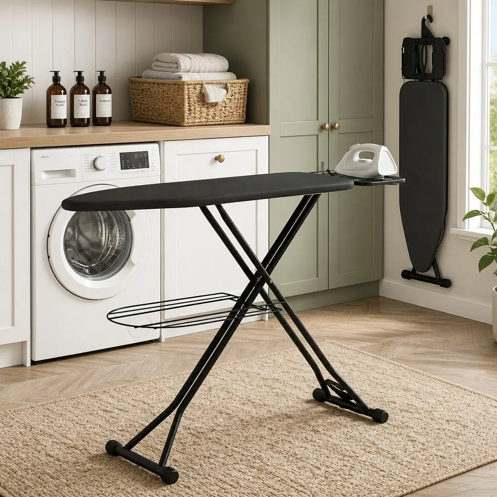 Foldable Ironing Board Grey Heavy Duty Steel Frame Adjustable Height