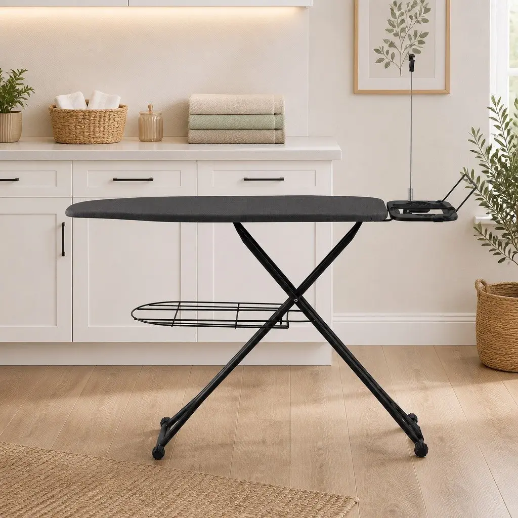 Foldable Ironing Board Grey Heavy Duty Steel Frame Adjustable Height