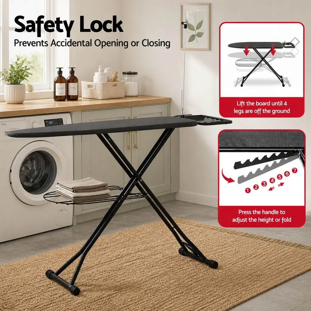 Foldable Ironing Board Grey Heavy Duty Steel Frame Adjustable Height