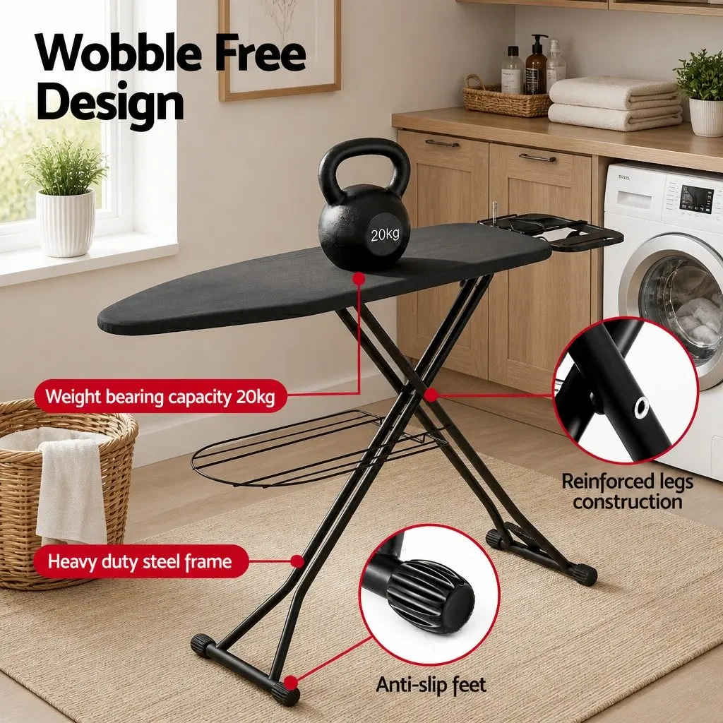 Foldable Ironing Board Grey Heavy Duty Steel Frame Adjustable Height