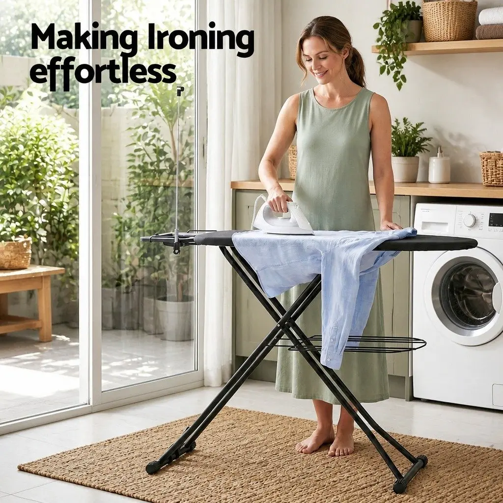 Foldable Ironing Board Grey Heavy Duty Steel Frame Adjustable Height