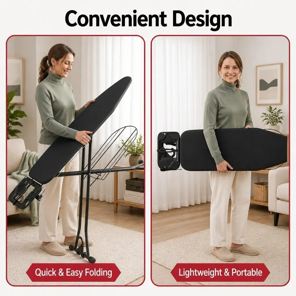 Foldable Ironing Board Grey Heavy Duty Steel Frame Adjustable Height