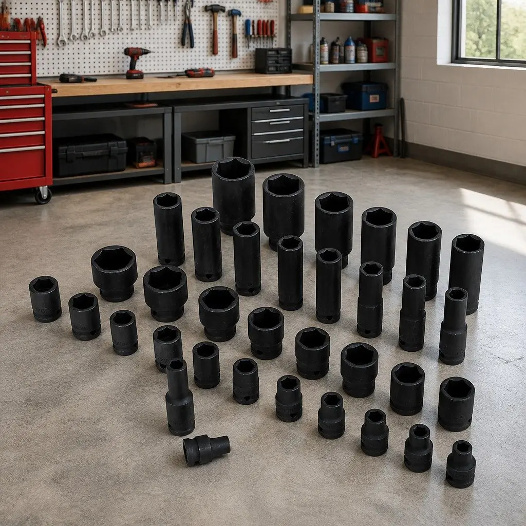 Impact Socket Set Black 35 Piece 1/2 Inch Drive Metric 6 Point Deep Short Sockets