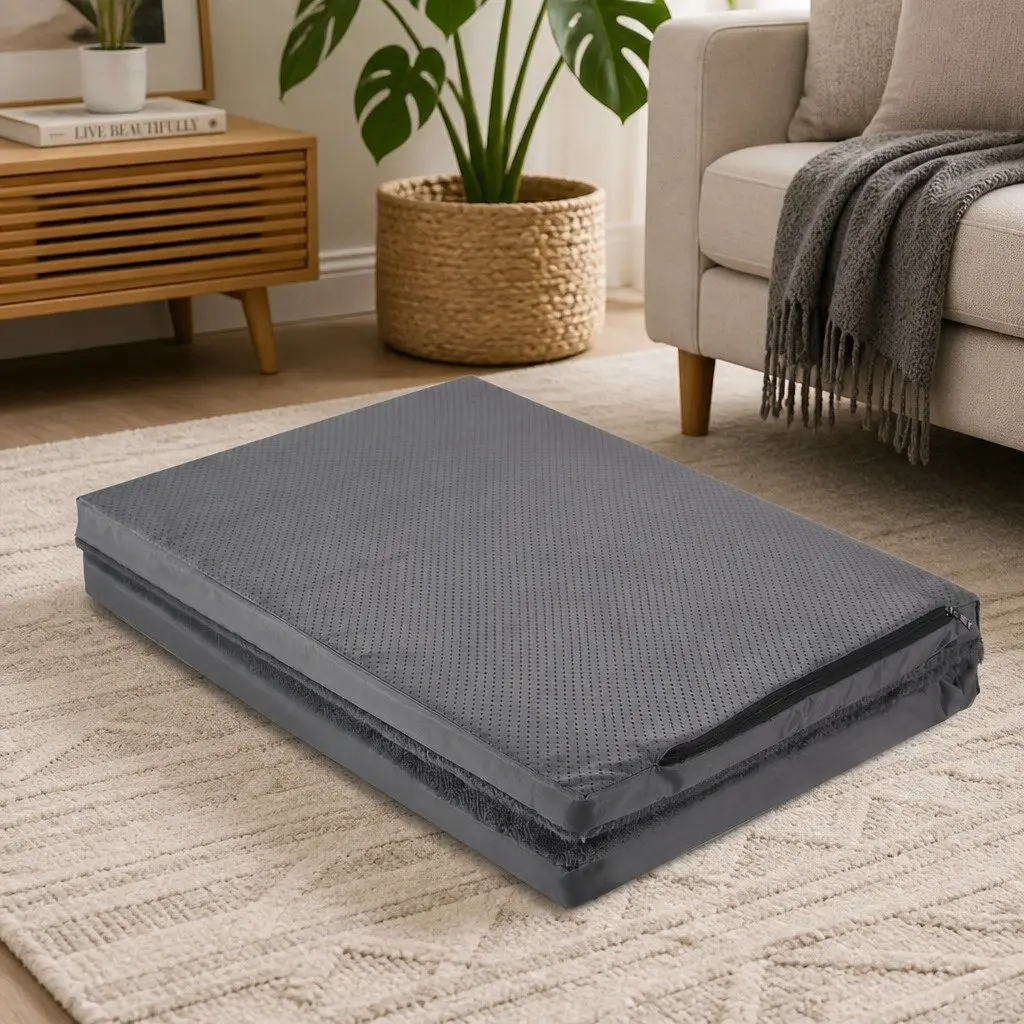 Foldable Pet Bed Dog Puppy Mattress Soft Washable Cover Large Grey Sleep Mat