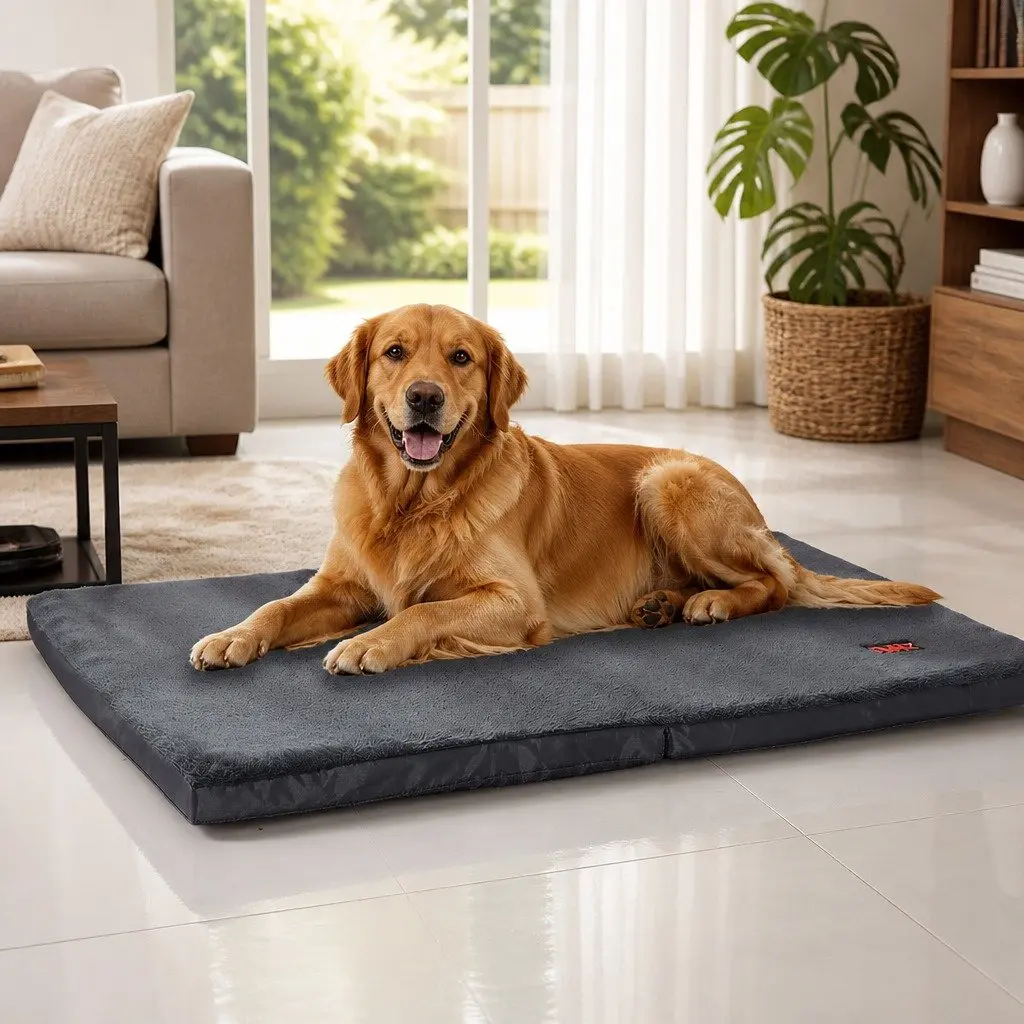 Foldable Pet Bed Dog Puppy Mattress Soft Washable Cover Large Grey Sleep Mat