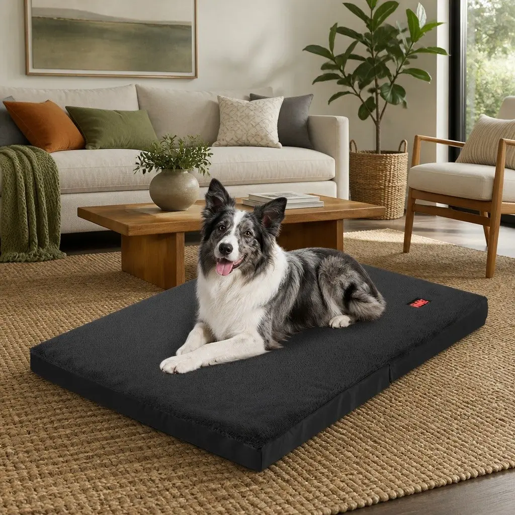 Foldable Pet Bed Black Medium Orthopedic Portable Washable Cover