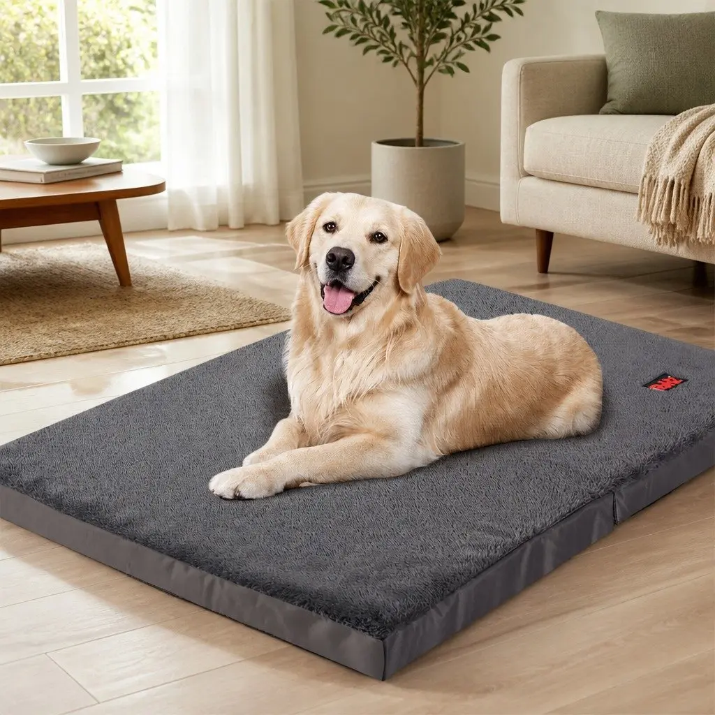 Pet Bed Grey Medium Foldable Portable Washable Cover Soft Foam