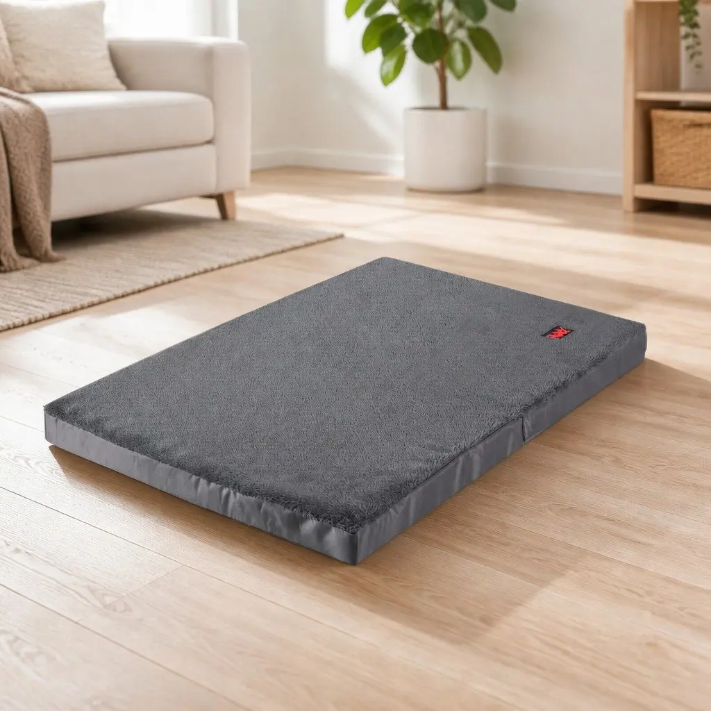 Foldable Pet Bed Grey X-Large Portable Washable Cover Non-Slip Bottom Egg Crate Foam