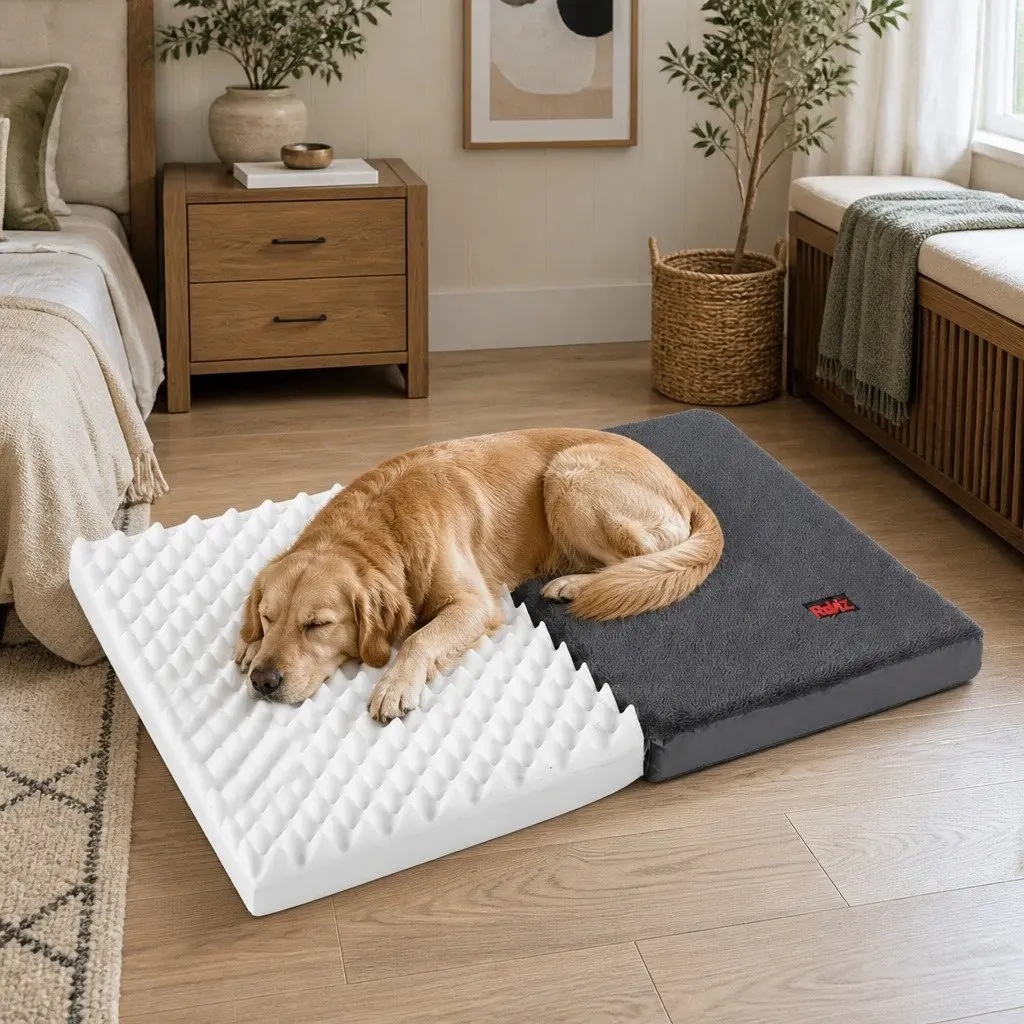 Foldable Pet Bed Grey X-Large Portable Washable Cover Non-Slip Bottom Egg Crate Foam