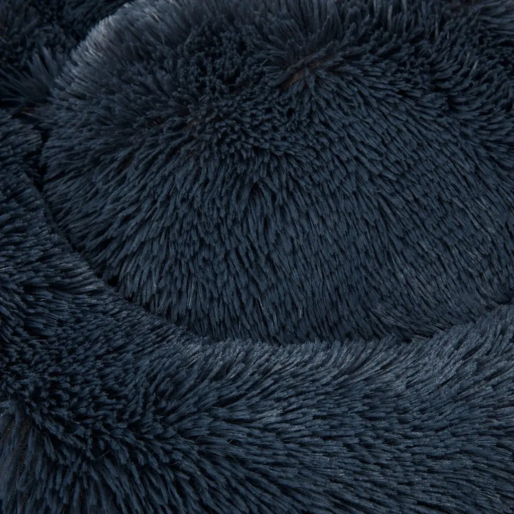 Pet Bed Dark Grey Large Donut-shaped Calming Comfort Plush Mattress Non-slip