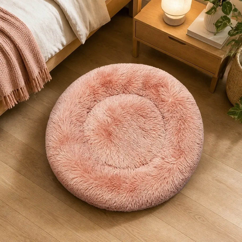 Large Pink Donut Pet Bed Calming Nest Round Cushion Non-Slip