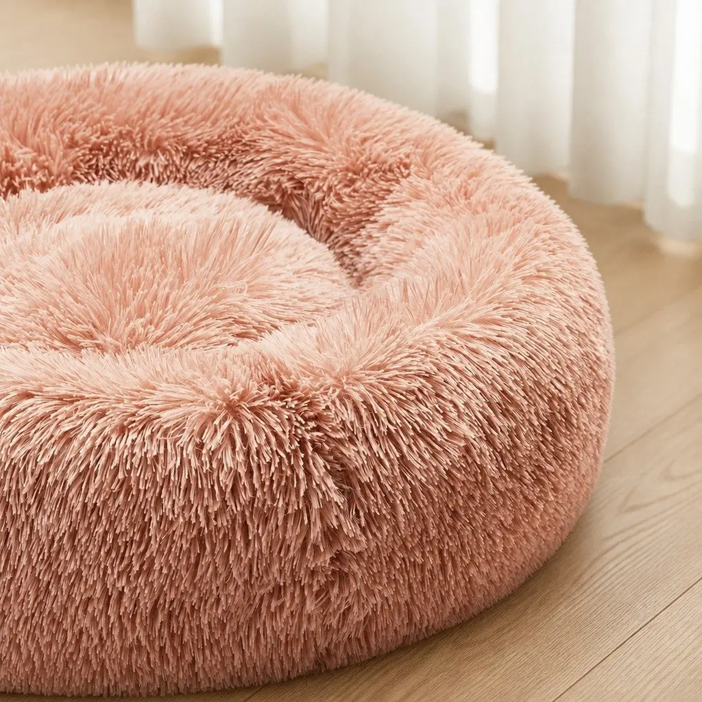 Large Pink Donut Pet Bed Calming Nest Round Cushion Non-Slip