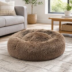 Concise Brown Donut-Shaped Dog Bed for Comfort