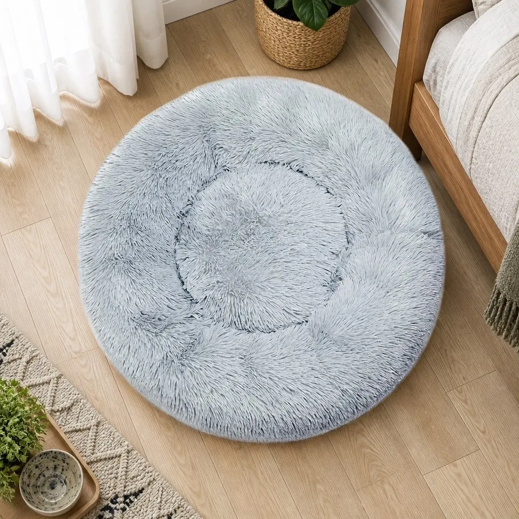 Dog Bed Medium Grey Donut-Shaped Calming Lounger Washable