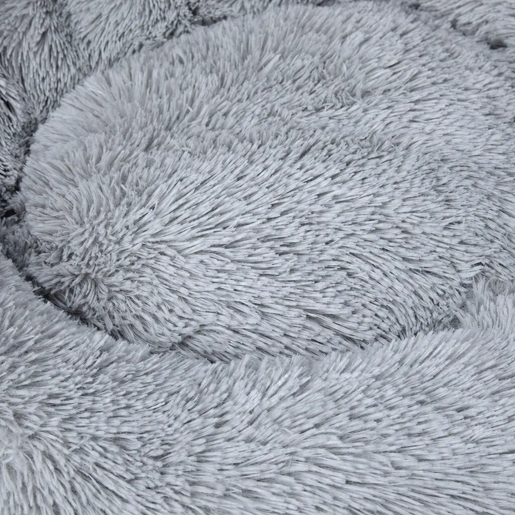 Dog Bed Medium Grey Donut-Shaped Calming Lounger Washable