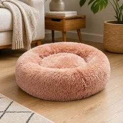 Compact Pink Plush Donut Bed for Pets