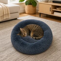 Pet Bed Dog Beds Donut Mattress Small Plush Comfort Calming Raised Rim Non-Slip