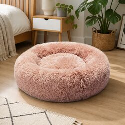 Pet Bed Cat Dog Donut Nest Calming Raised Rim Small S Pink Machine Washable
