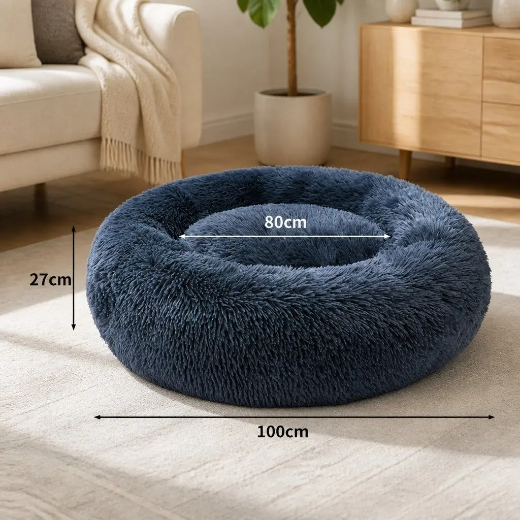 Pet Bed Donut Dark Grey XXL Plush Non-Slip Machine Washable