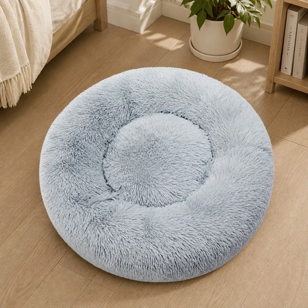 Pet Bed Donut Dog Beds XXL Mattress Cushion Raised Rim Non-Slip Grey Calming