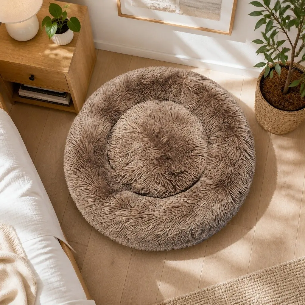 Pet Bed Donut Shaped Mattress XXL Brown Non-Slip Bottom Machine Washable Comfort