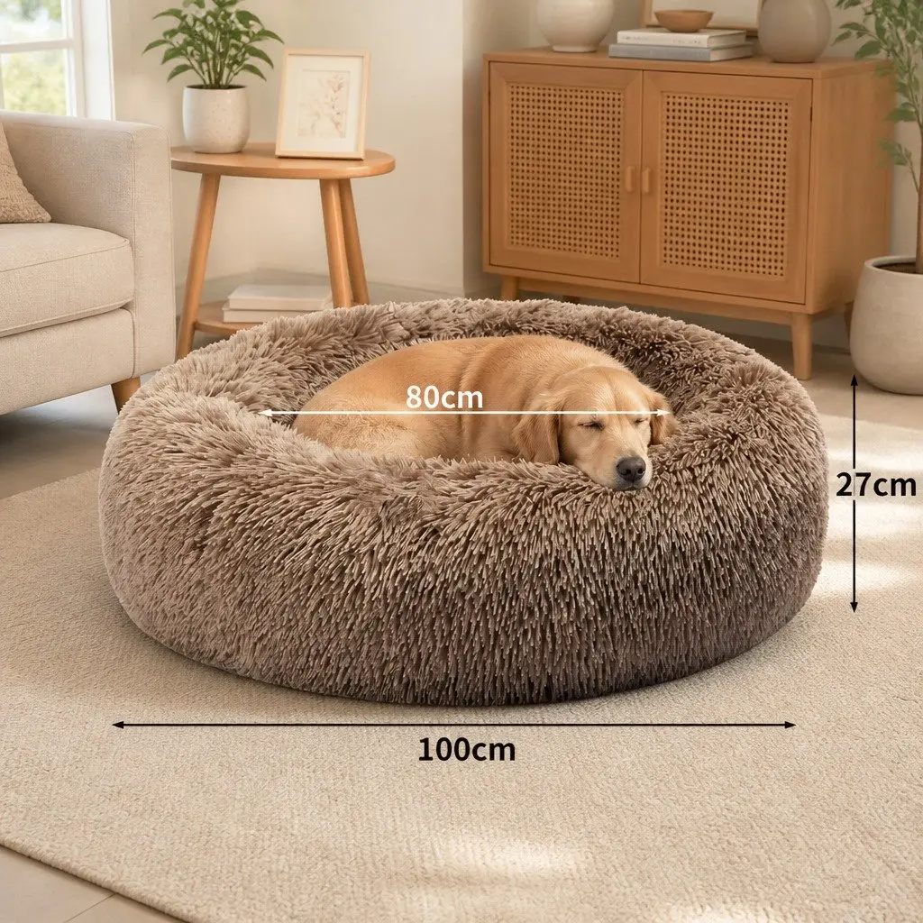 Pet Bed Donut Shaped Mattress XXL Brown Non-Slip Bottom Machine Washable Comfort