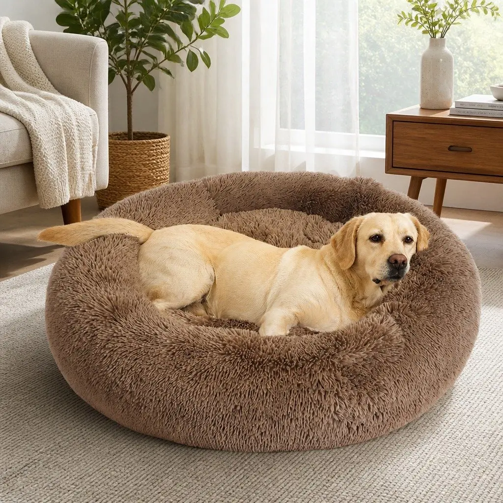 Pet Bed Donut Shaped Mattress XXL Brown Non-Slip Bottom Machine Washable Comfort