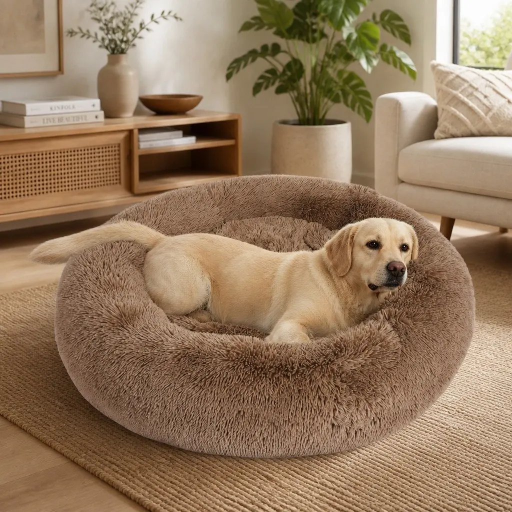 Pet Bed Donut Shaped Mattress XXL Brown Non-Slip Bottom Machine Washable Comfort