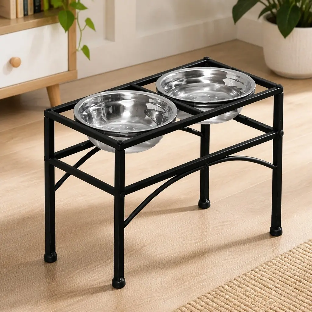 Dual Elevated Pet Dog Puppy Raised Feeding Dishes Large Stainless Steel Bowls